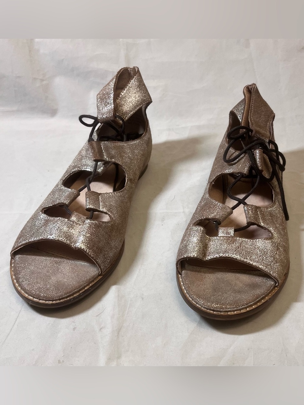 Women's Metallic Lace-Up Open-Toe Sandals - Rose Gold